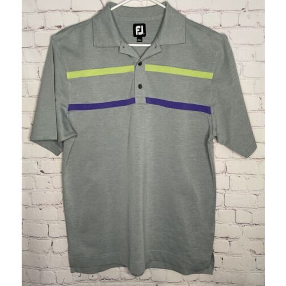 FootJoy Short Sleeve Golf Polo Shirt Gray‎ Striped Men’s M Medium